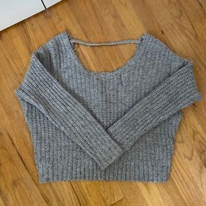 Yes Lola Gray Cross Back Knit Cropped Sweater:Small